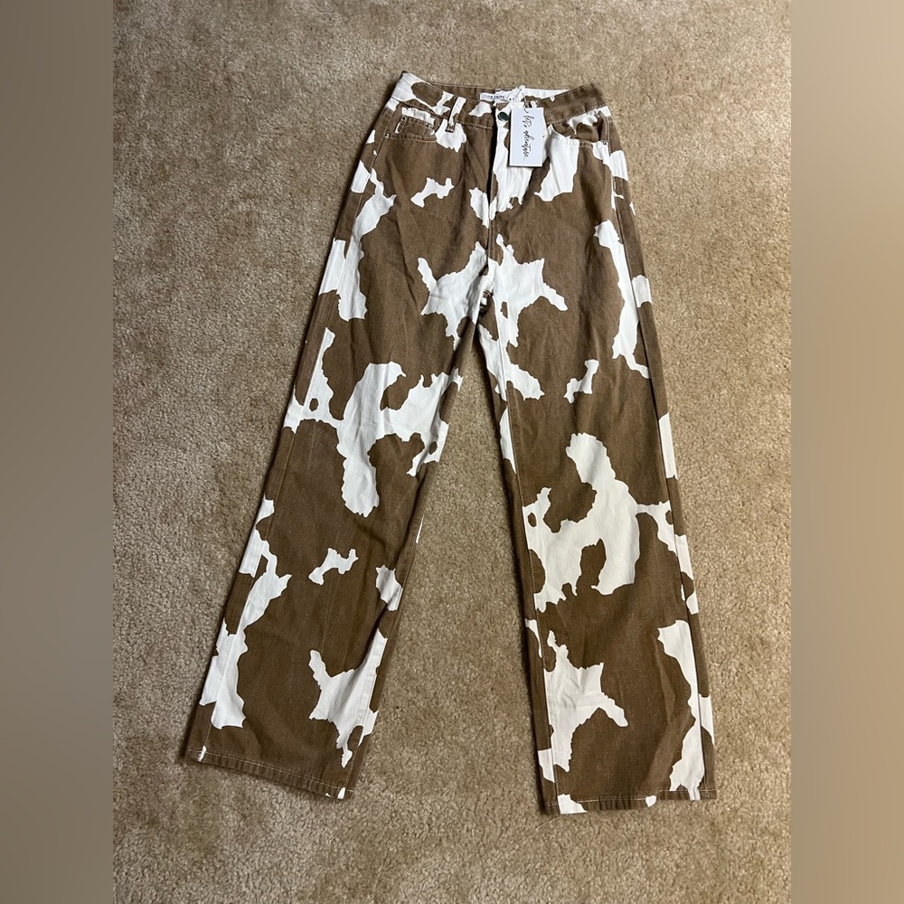 12th Tribe Midland Brown Cow Print Jeans (M)